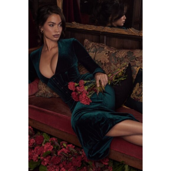 House of CB - Arabella forest velvet corset dress - Picture 9 of 10